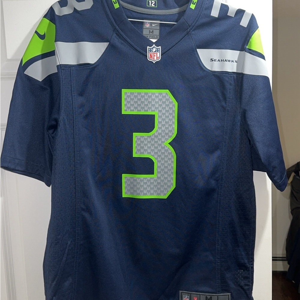 Russel Wilson NFL Seahawks Navy Jersey with Lime and Gray